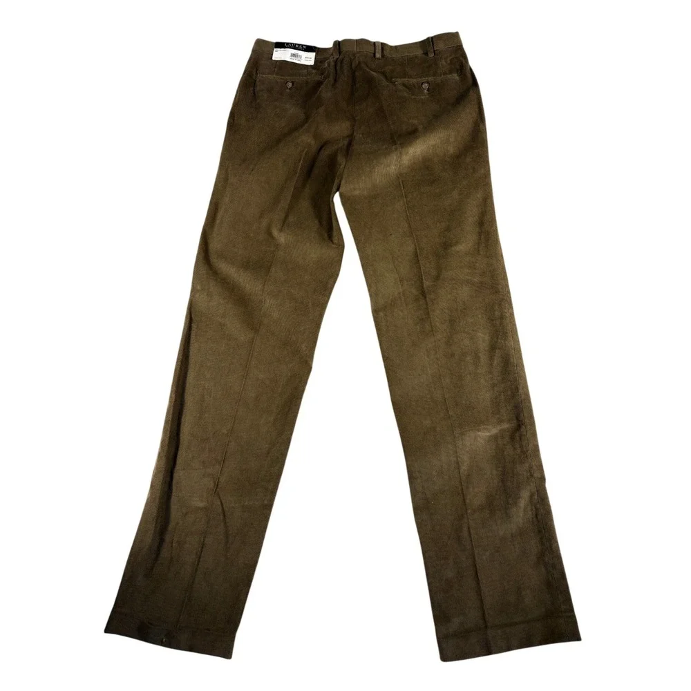 Lauren Ralph Lauren Corduroy Pants Men 36x34 Olive Green Pleated Stretch Classic